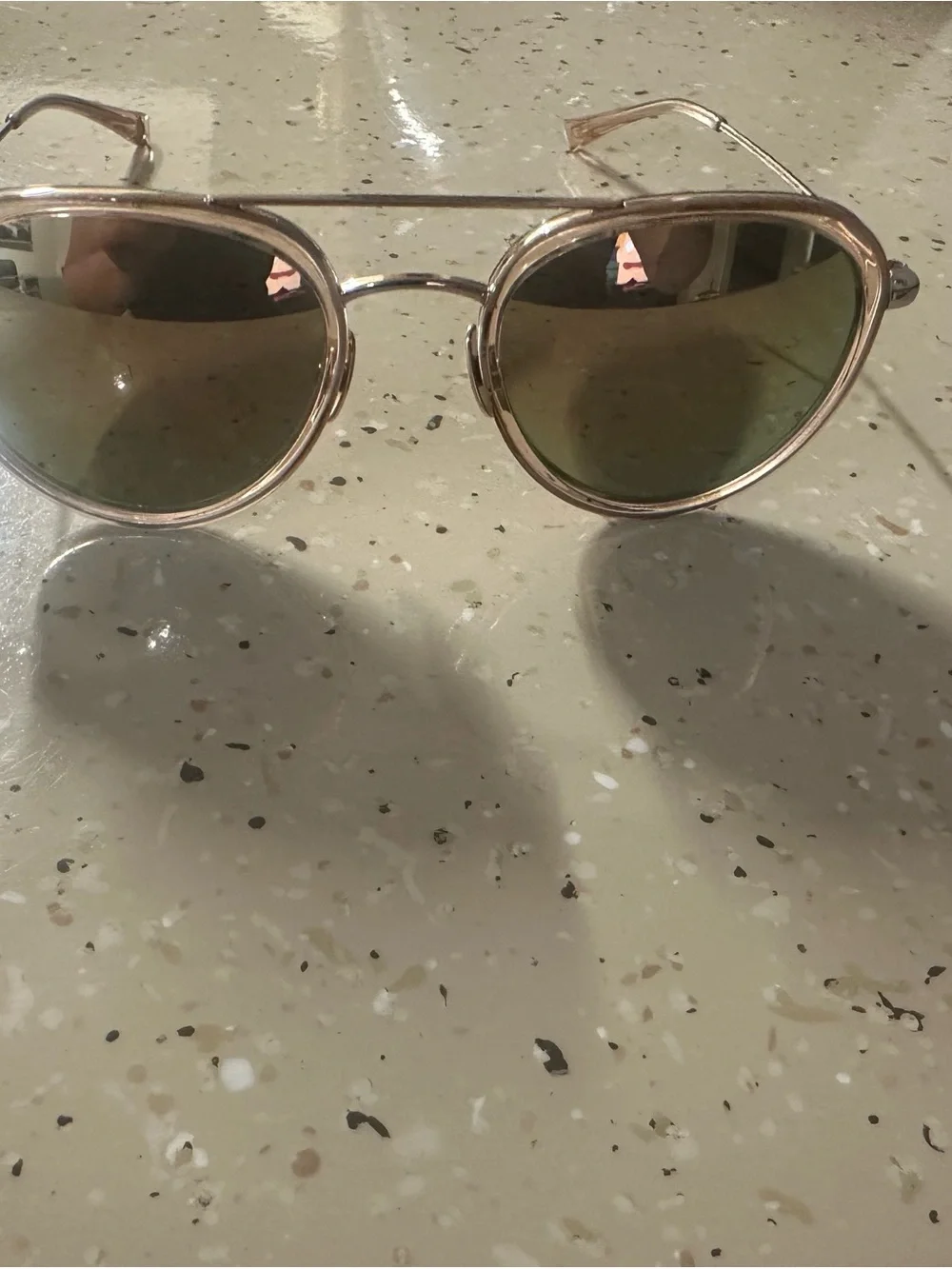SALT. Rose Gold Frame Sunglasses with Green Lenses mirror